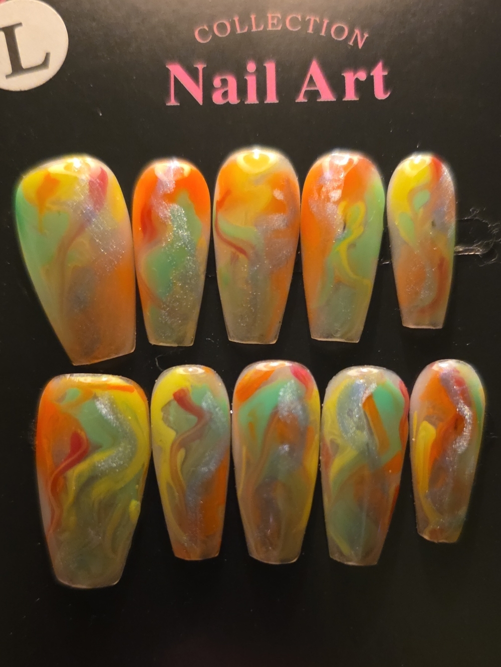Nail Art Collection Multi-Color Marble Press-On Nails Size Large